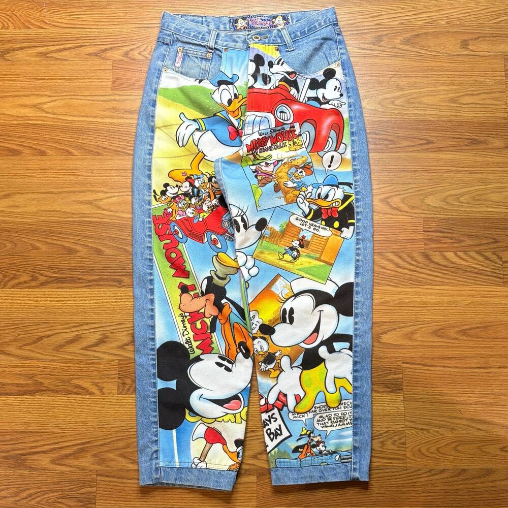 VTG Disney JouJou Custom Rare Mickey Mouse Print Jeans Donald Duck 29x26 USA